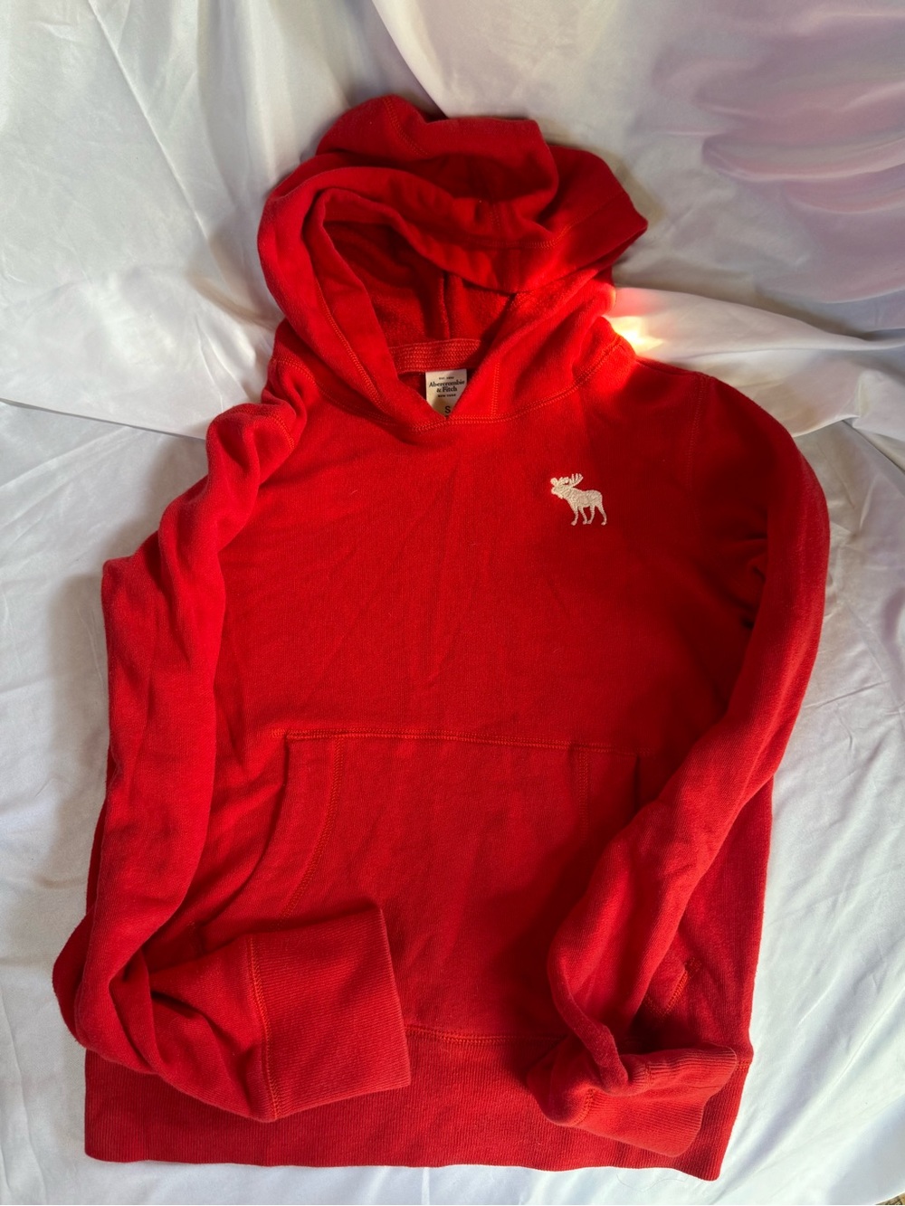 Abercrombie & Fitch Red Hoodie with embroidered White Moose Emblem